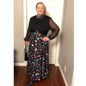 Vintage Sears MaxiDress Black Floral Boho 18-20-22